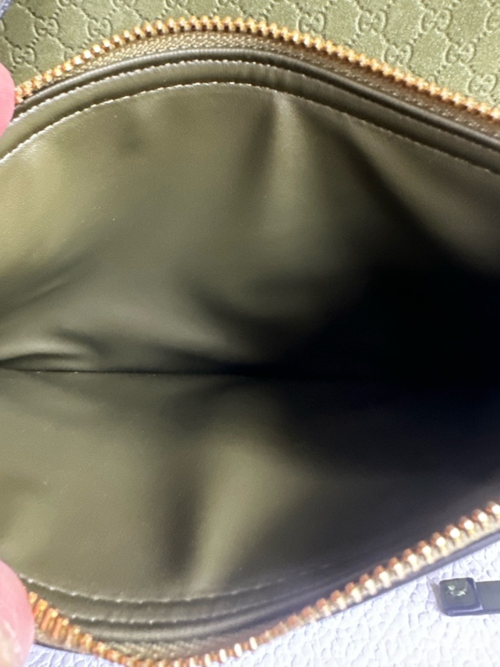 MEDIUM B Shoulder Bag w Pouchette-Moss Green Leather embossed letters - Picture 14 of 14